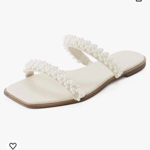 LACUONE Pearl Strap Flat Sandals - wedding heels - from Amazon